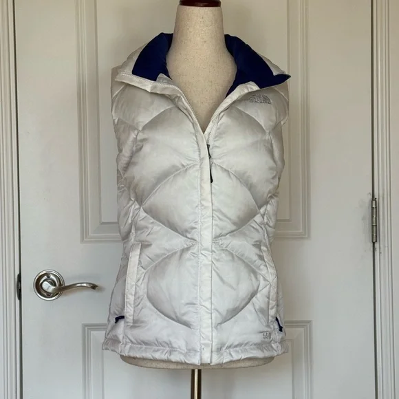 The North Face Women's White and Navy Puffer Vest - Picture 1 of 5